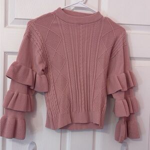 Pink Cable Knit Sweater with Ruffle Sleeves